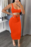 Pink Fashion Sexy Solid Backless Strap Design U Neck Sleeveless Two Pieces
