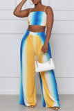 Colour Sexy Casual Print Vests Pants Spaghetti Strap Sleeveless Two Pieces