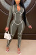 Army Green Fashion Casual Patchwork Patchwork Zipper Collar Skinny Jumpsuits