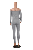 Light Gray Long Sleeve Mid bandage Solid pencil Pants 