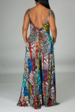Snake Print Sexy Print Patchwork Spaghetti Strap Loose Jumpsuits