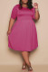 Rose Red Fashion Casual Plus Size Solid Basic O Neck Short Sleeve Dress (No Pocket)