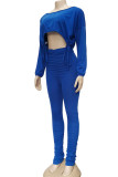 White Fashion British Style Adult Solid Draw String Fold O Neck Long Sleeve Regular Sleeve Short Two Pieces
