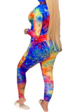 Green Fashion Sexy Adult Print Patchwork Tie-dye O Neck Long Sleeve Regular Sleeve Regular Two Pieces