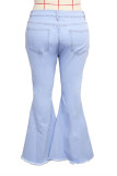 Dark Blue Fashion Casual Solid Ripped Without Belt Plus Size Jeans