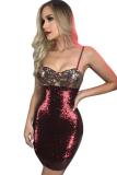 Silver adult Fashion Sexy Spaghetti Strap Sleeveless Slip Step Skirt skirt Sequin Solid Club Dre