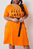 Orange Fashion adult Ma'am Street O Neck Print Plus Size