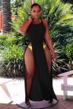 Orange Fashion Sexy Spaghetti Strap Sleeveless Slip Asymmetrical Ankle-Length asymmetrical split