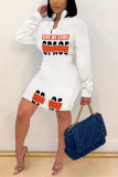 Blue Fashion Casual Print Letter Zipper Collar Long Sleeve Dress