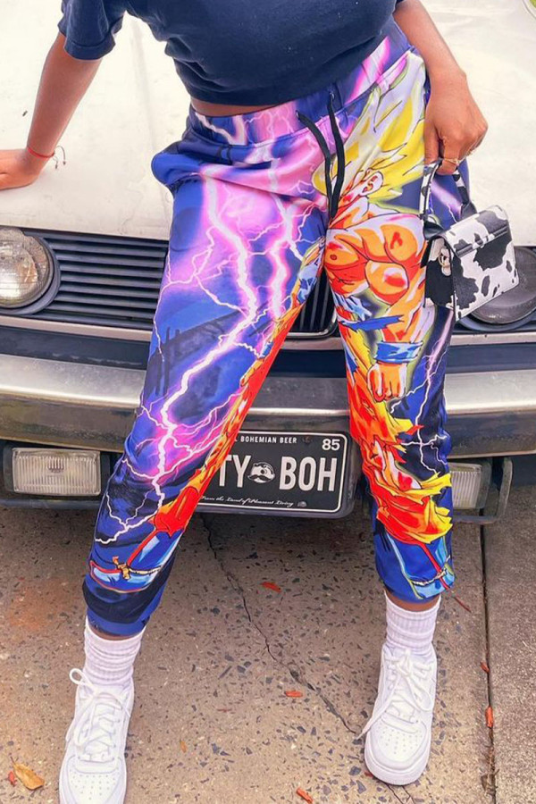 Colour Casual Print Capris Bottoms