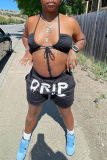 Black Sexy Print Letter Swimwears