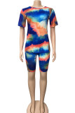 Fluorescent green Spandex Fashion Casual adult Ma'am O Neck Geometric Tie Dye Two Piece Suits Stitching Plus Size 