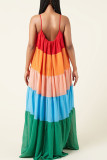 Colour Casual Solid Patchwork Spaghetti Strap Sling Dress Dresses