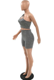 Mint green Sexy Solid Patchwork One Shoulder Sleeveless Two Pieces