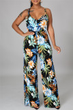 Colour Fashion Print Backless Spaghetti Strap Regular Jumpsuits