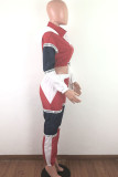 Red and black Fashion Active adult Ma'am Patchwork contrast color Two Piece Suits pencil Long Sleeve Two Pieces