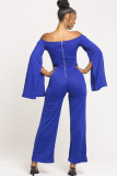 White Sexy Patchwork Solid Ruffled Long Sleeve one word collar Jumpsuits