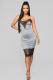 Grey Fashion Sexy Spaghetti Strap Sleeveless Slip Step Skirt Knee-Length lace Patchwork