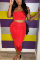 Red Active Casual Wrapped chest Solid Plus Size
