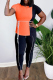 Tangerine Red Casual Solid Patchwork O Neck Short Sleeve Two Pieces