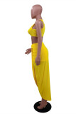 Yellow Sexy Casual Solid Patchwork Asymmetrical O Neck Sleeveless Two Pieces