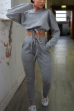 Pink Work Daily Solid Patchwork O Neck Long Sleeve Two Pieces