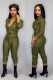 Army Green Fashion Sexy Solid bandage zipper PU Long Sleeve Turndown Collar 