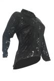 Black Notched Sequin Patchwork Solid Pure Long Sleeve Blazer & Suits &Jacket