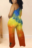 Orange Fashion Street Adult Milk Fiber Tie Dye Tie-dye One Shoulder Loose Jumpsuits