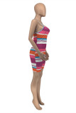 Colour Sexy Casual Striped Print Backless Spaghetti Strap Skinny Romper