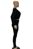 Black Fashion Casual Pit Article Fabrics Letter Embroidered Boat Neck Two Pieces