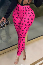 Rose Red Casual Print Skinny Bottoms