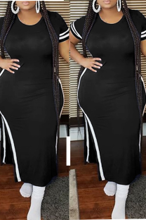 Black Fashion Casual O Neck Patchwork Plus Size
