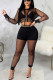 Black Sexy Solid Patchwork Hooded Collar Long Sleeve Two Pieces