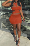 White Fashion Sexy Solid Hollowed Out O Neck Sleeveless Three-piece Set