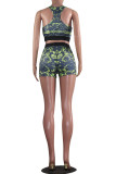 Green Fashion Casual adult Ma'am Patchwork Print Two Piece Suits Straight Sleeveless Two Pieces