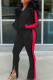 Black Casual Twilled Satin Print Zipper Collar Long Sleeve Regular Sleeve Regular Two Pieces