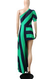 Red Street Striped Print Patchwork Asymmetrical Oblique Collar Irregular Dress Dresses
