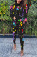 Black Daily Print Slit Turtleneck Long Sleeve Two Pieces