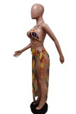 Orange Sexy Print Backless Swimwears Three-piece Set