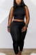 Black Fashion Sexy Print Solid pencil Sleeveless Two Pieces