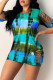Green Fashion Casual Print Tie Dye Ripped O Neck Short Sleeve Dress