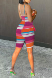 Colour Sexy Casual Striped Print Backless Spaghetti Strap Skinny Romper