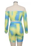 Blue Sexy Fashion Print Tie Dye Patchwork asymmetrical Straight Long Sleeve