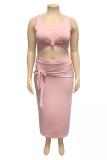 Black Fashion adult Sexy O Neck Bandage Two Piece Suits Solid