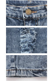 Grey Denim Zipper Fly Button Fly Mid washing Hole Zippered Pocket Skinny Pants Pants