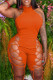 Orange Sexy Solid Hollowed Out Backless Halter Skinny Romper