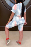 Pink Fashion Casual adult Patchwork Tie Dye Two Piece Suits pencil Short Sleeve Two Pieces