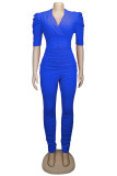Yellow Fashion Light Solid Draped Patchwork Half Sleeve V Neck Jumpsuits