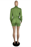 Green Fashion Casual Solid Basic Turndown Collar Regular Romper